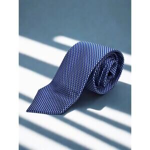Charles Tyrwhitt Silk Tie Blue White Geometric Check Jermyn Street London